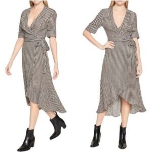 Ganni Gingham Checked Print‎ Midi Wrap Dress Size 36